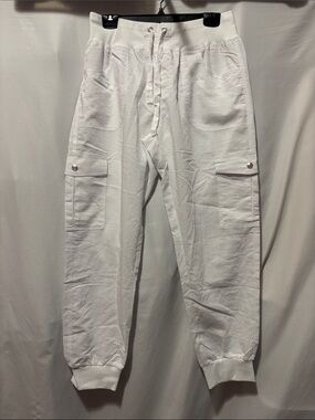 White Cargo Jogger Pants with Drawstring Waist